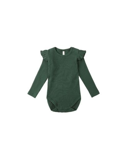 SHOULDER RUFFLE BODYSUIT || GREEN