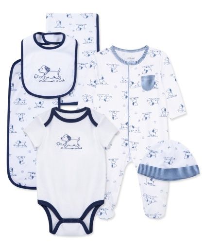 Puppy Navy Toile 6pc Gift Box, Size: NB