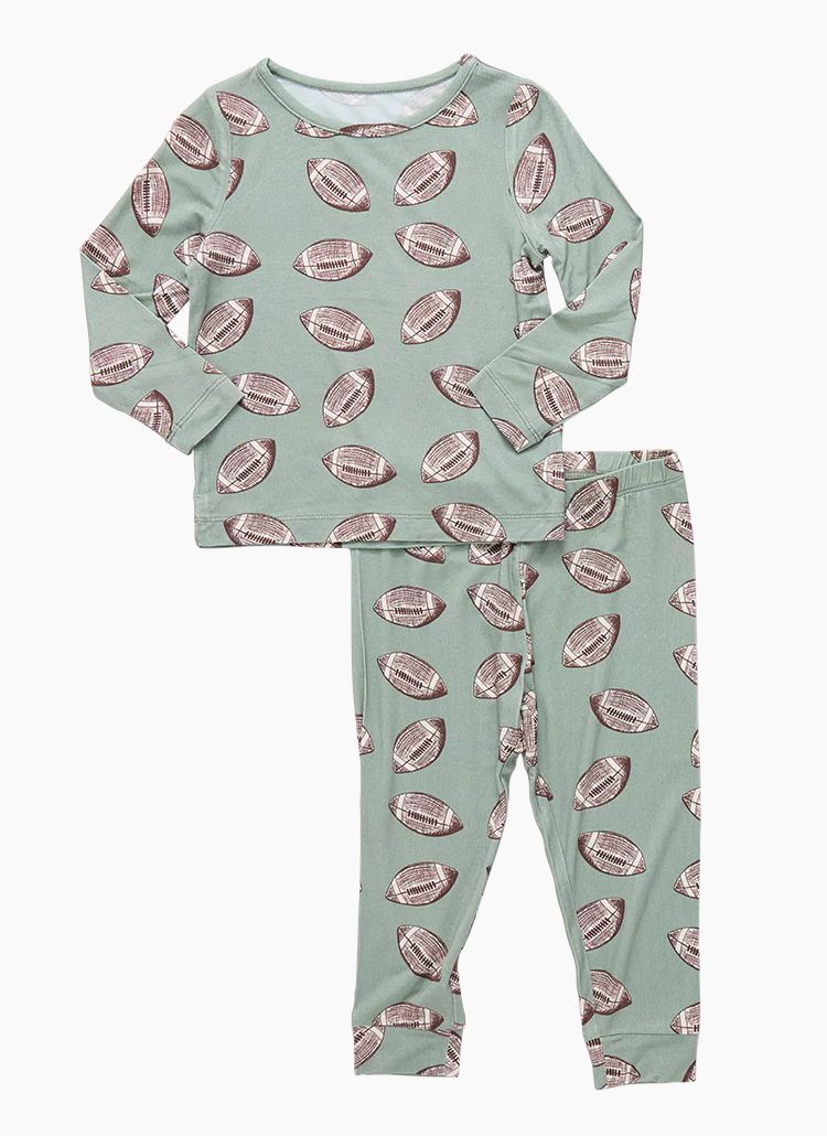 Green Flying Footballs Bamboo PJ&#39;s