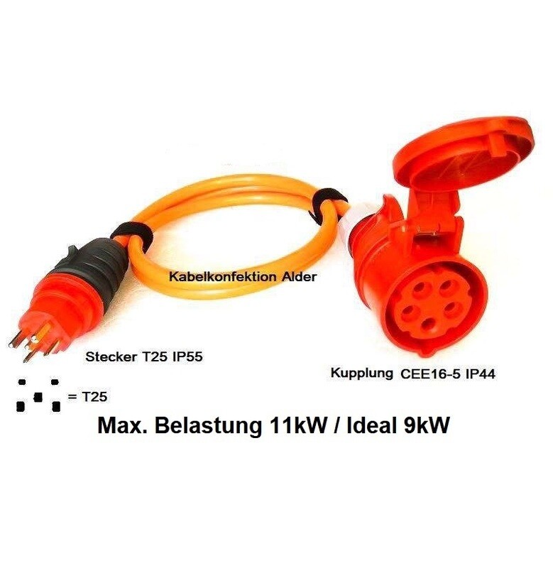 Stromadapter T25 IP55 auf CEE16-5 IP44 mit Purkabel ab 55.-