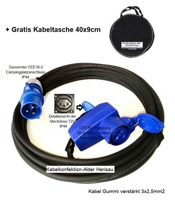 Wohnmobil Kabel Gummi verstärkt CEE16-3, 3x2,5mm2 mit separatem CH Abgang und Kabeltasche ab 99.-