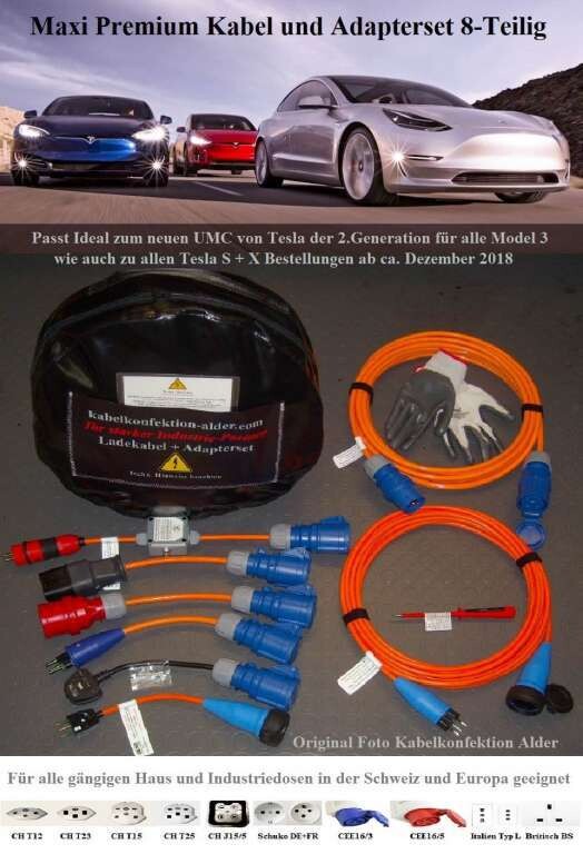 Maxi Premium Kabel und Adapterset 8-teilig passend auf Tesla UMC der 2.Generation Werkslieferung ab ca. 1.2019-Heute
