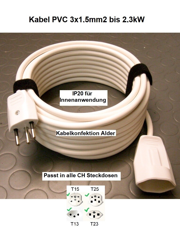 T12 Verlängerungskabel PVC weiss IP20 für Innenanwendung starke Kabel-Ausführung 3x1,5mm2 ab 11.90.-