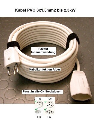 T12 Verlängerungskabel PVC weiss IP20 für Innenanwendung starke Kabel-Ausführung 3x1,5mm2 ab 9.90.-