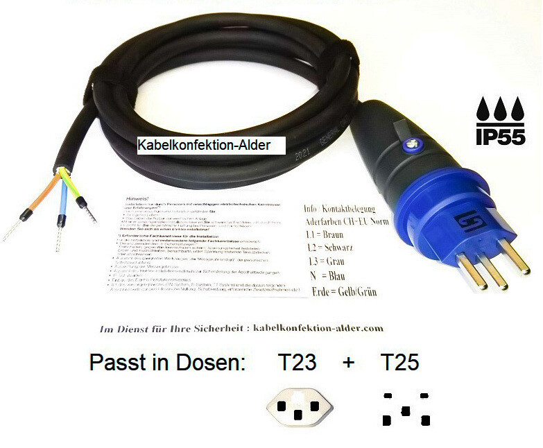 T23 IP55 Gummi Geräteanschlusskabel für Innen- und Aussenanwendung ab 43.-