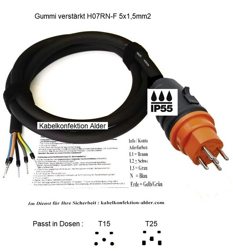 T15 IP55 Geräteanschlusskabel Gummi verstärkt für Innen- und Aussenanwendung ab 39.-