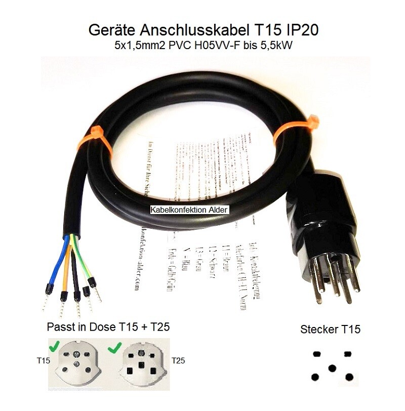 T15 PVC Geräteanschlusskabel für Innenanwendung IP20, ab 26.-