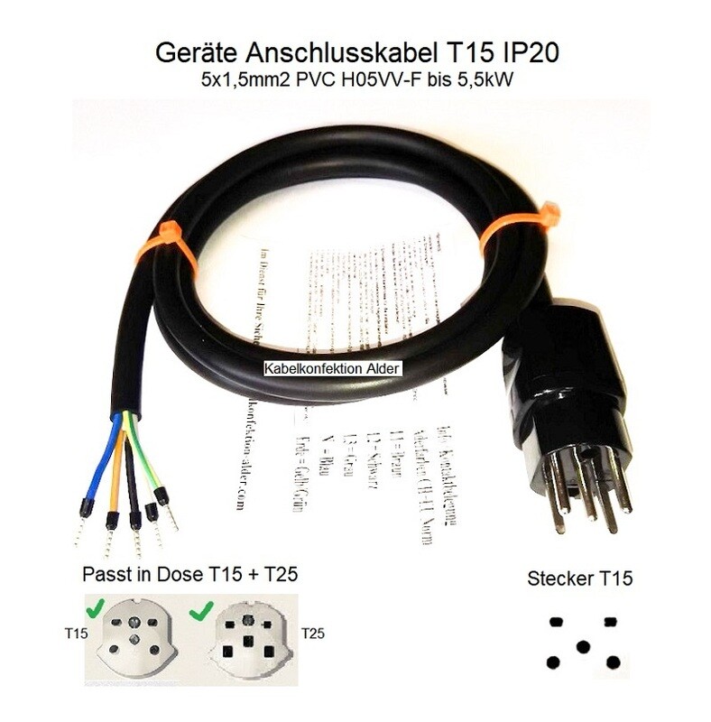 T15 PVC Geräteanschlusskabel für Innenanwendung IP20, ab 26.-