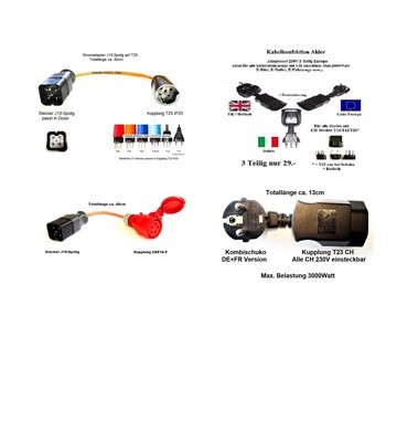 Stromadapter (Uebergangsstücke) für Innenanwendung + Reiseadapter