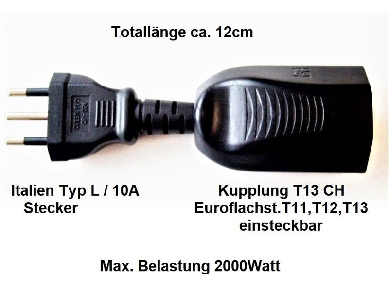 Stromadapter Reiseadapter Italien Typ L auf CH T13 3-polig IP20 für Innenanwendung