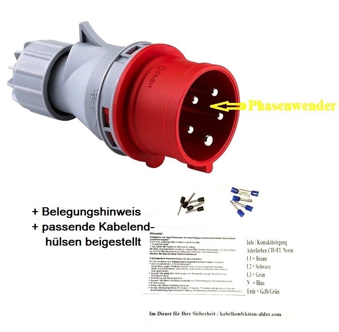 CEE16-5 Stecker IP44 mit Phasenwender