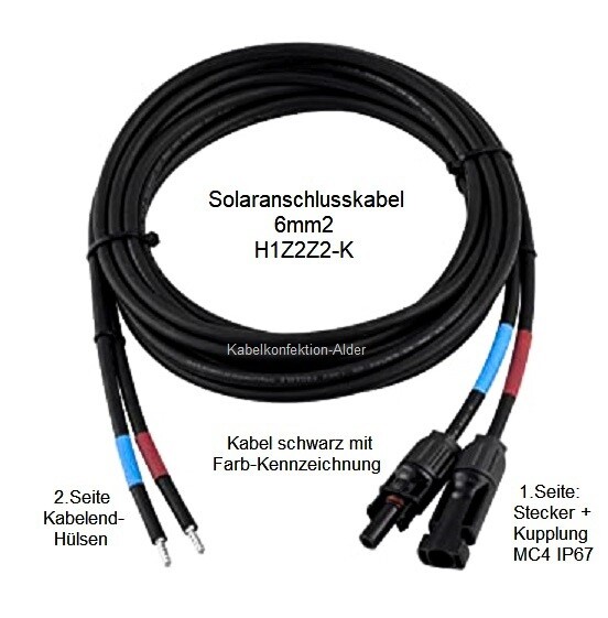 Solarkabel 6mm2 MC4 + EH als Set für Direktanschluss schwarz mit Markierung ab 25.-