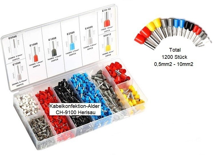Endhülsen Set 1200-teilig mit isolierten Kragen 0,5-10mm2