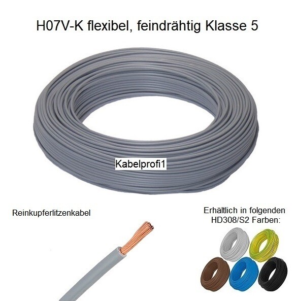 Einzelleiter Steuerlitze H07V-K grau 4mm2 Meterware, 50m Ringe oder 100m Spulen ab 1.10.-/m1
