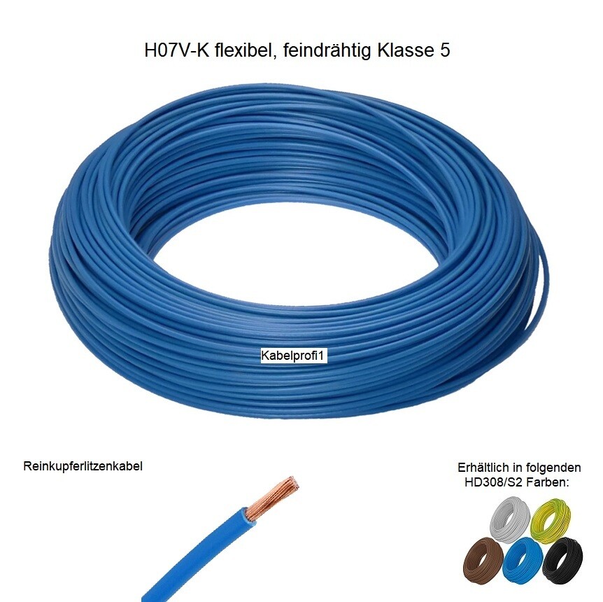 Neutralleiter Steuerlitze H07V-K hellblau 6mm2 Meterware, 50m Ringe oder 100m Spulen ab 1.70.-/m1