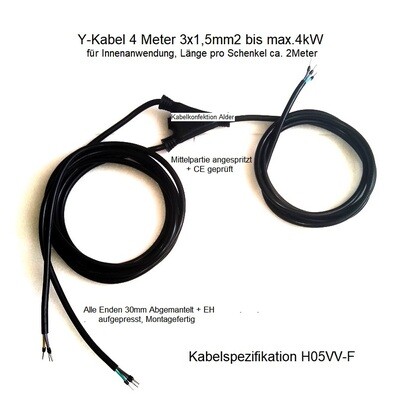 Y-Kabel 4 Meter 3x1,5mm2 H05VV-F für Innenanwendung nur 20.90.-