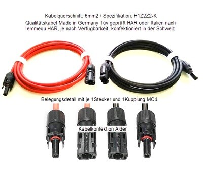 Solarkabel 6mm2 mit MC4 Stecker H1Z2Z2-K IP67 je 10 Meter rot und schwarz nur 49.90.-