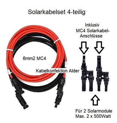 Solarkabel 6mm2 mit MC4 + 1Paar Doppelverbinder MC4 IP67 Set ab 39.90.-