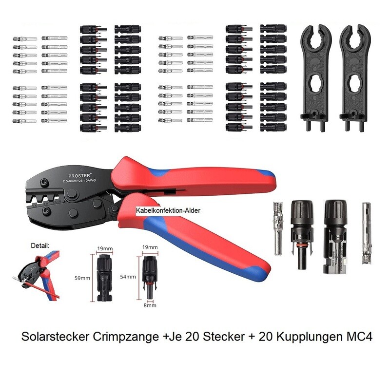 Solarstecker + Kupplungen MC4 IP67 je 20Stück + Crimpzange nur 89.90.-