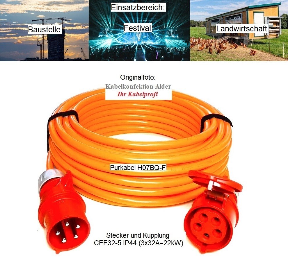 Pur Verlängerungskabel CEE32-5 IP44 5x6mm2 bis 22kW diverse Längen ab 69.-