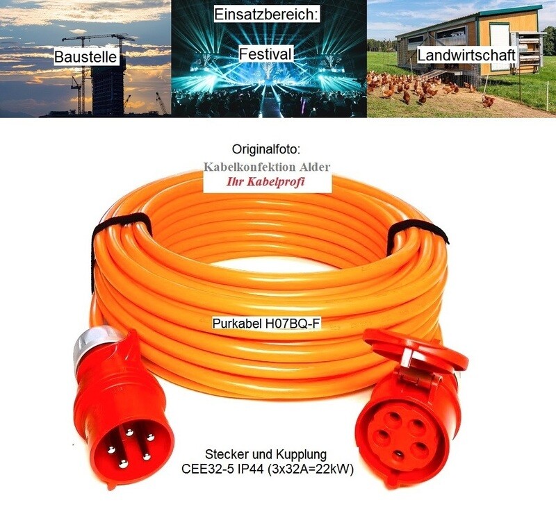 Pur Verlängerungskabel CEE32-5 IP44 5x6mm2 bis 22kW diverse Längen ab 69.-