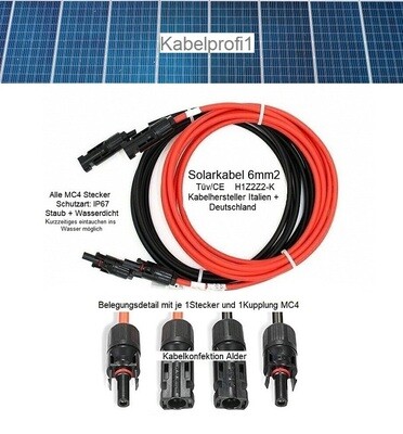 Solarkabel 6mm2 rot und schwarz H1Z2Z2-K konfektioniert mit MC4 IP67 Set ab 19.90.-
