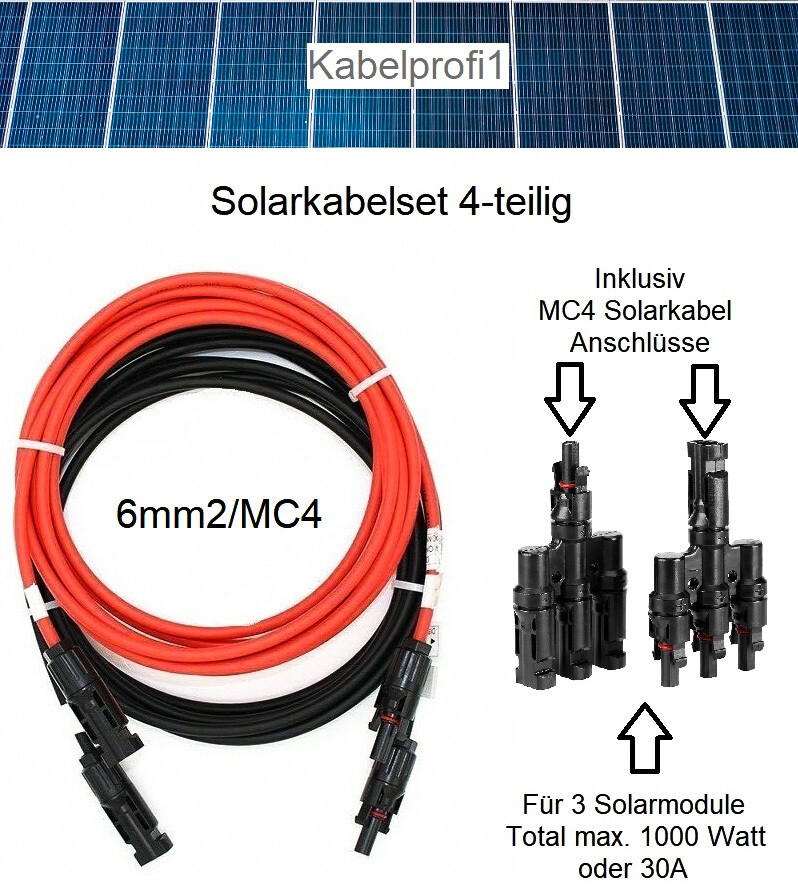 Solarkabel 6mm2 MC4 Stecker + 1Paar 3-fach Verbinder MC4 IP67 Set ab 43.90.-