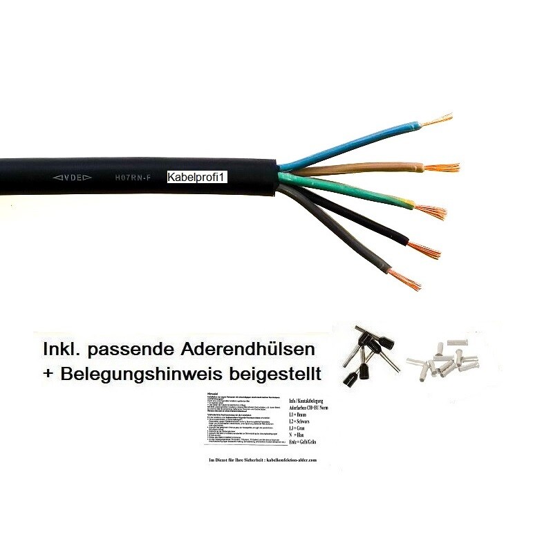 Gummikabel 5x4mm2 H07RN-F verstärkt GDV Innen+Aussen pro Meter nur 7.50.-