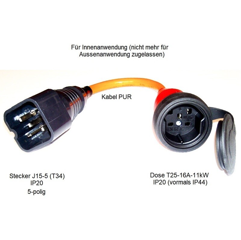 Stecker J15-5-polig auf Kupplung CH T25 IP20 Stromadapter Innenanwendung Pur 5x2,5mm2 ab 62.90.-