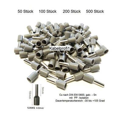 Endhülsen 4mm2 x 9mm mit PP Isolation für Kabelenden Cu/Sn bis 105 Grad ab 3.90.-