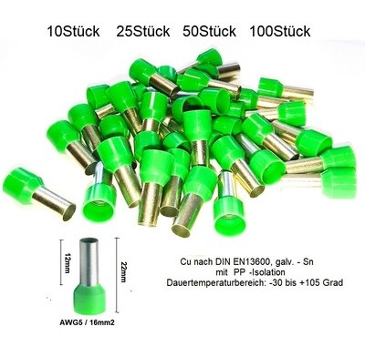 Endhülsen 16mm2 x 12mm mit PP Isolation für Kabelenden Cu/Sn bis 105 Grad ab 3.90.-
