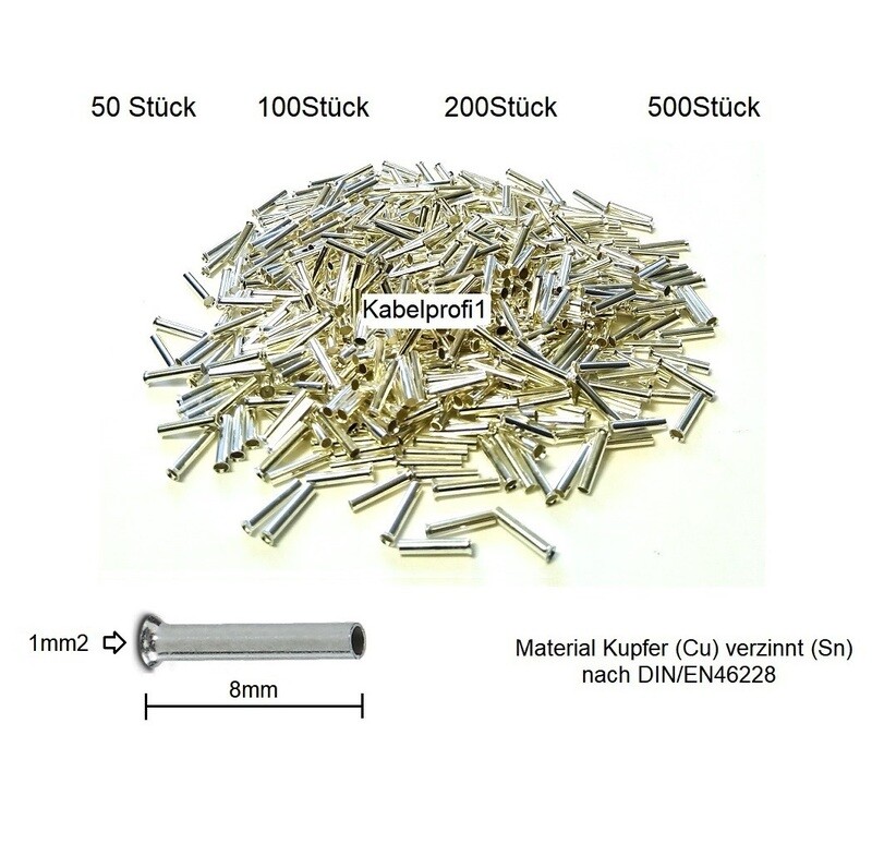 Endhülsen 1mm2 x 8mm für Kabelenden Kupfer reinverzinnt Cu/Sn ab 1.-