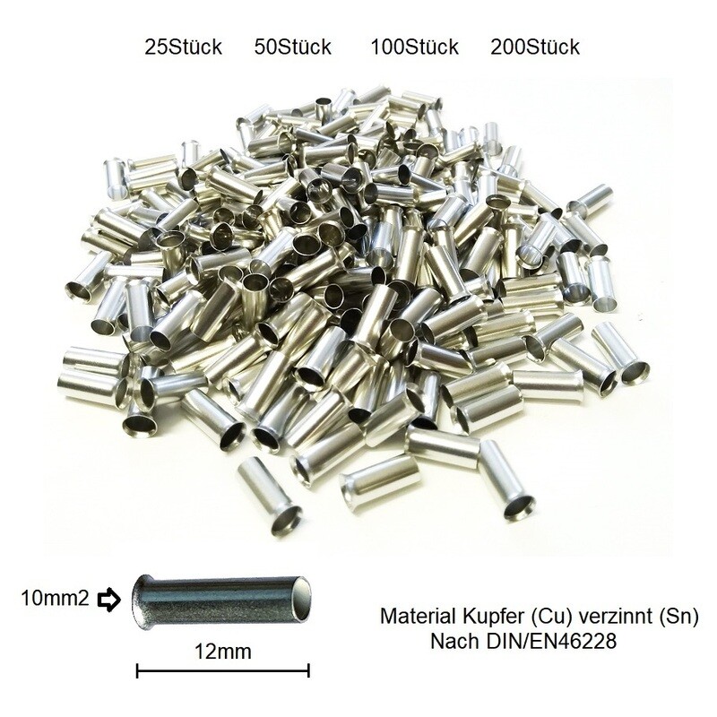 Endhülsen 10mm2 x 12mm für Kabelenden Kupfer reinverzinnt Cu/Sn ab 3.90.-