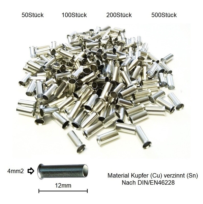 Endhülsen 4mm2 x 12mm für Kabelenden Kupfer reinverzinnt Cu/Sn ab 3.90.-