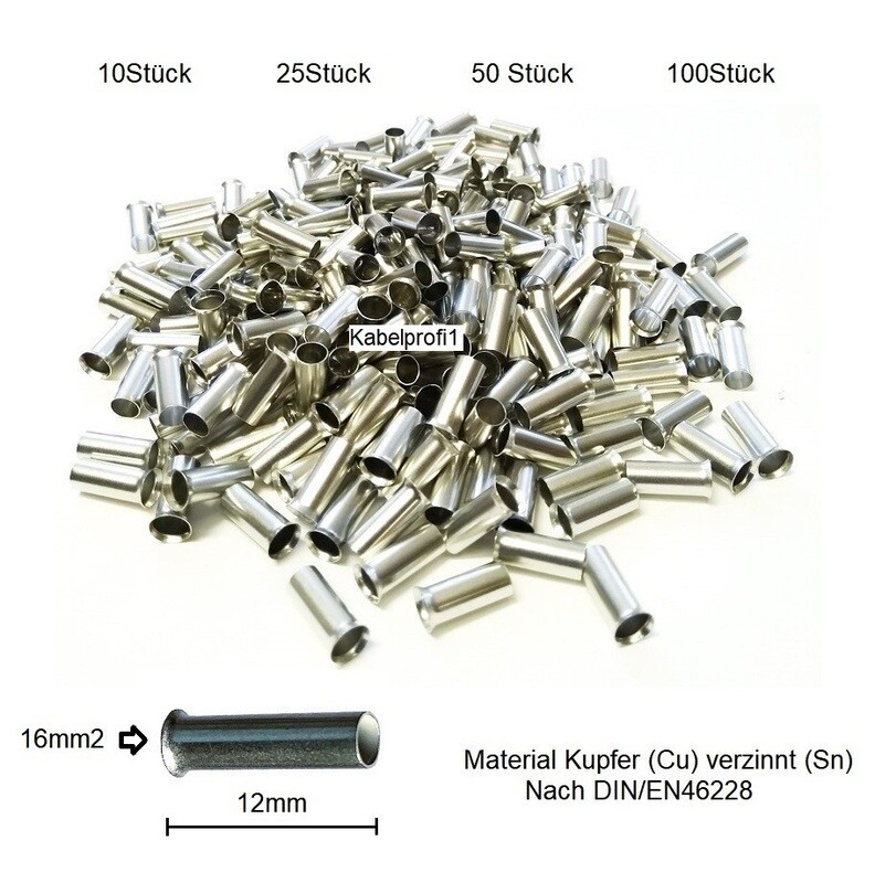 Endhülsen 16mm2 x 12mm für Kabelenden Kupfer reinverzinnt Cu/Sn ab 1.95.-