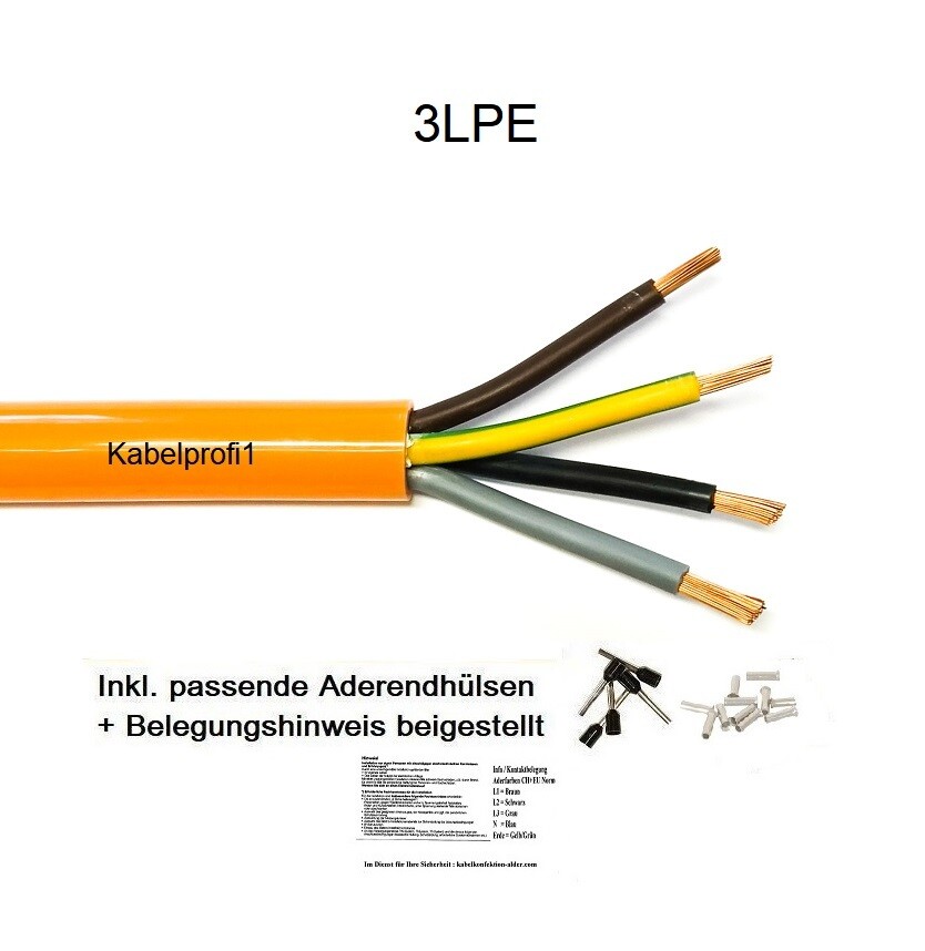Purkabel 4x10mm2 H07BQ-F Meterware, Sonderpreise für 50m und 100m