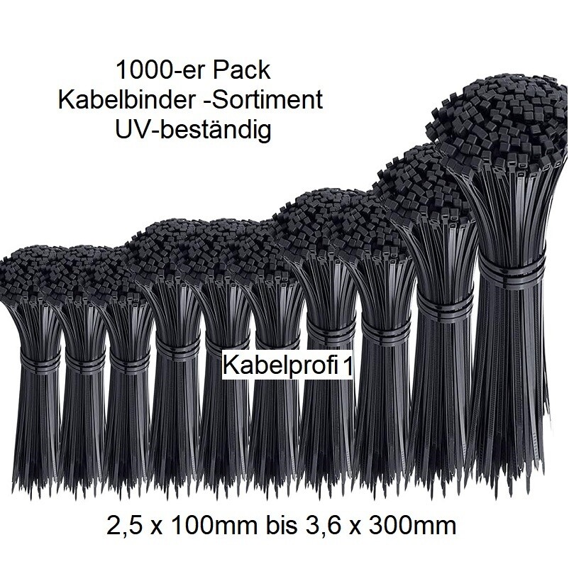 Kabelbinder-Sortiment 1000 Stück UV-Beständig von 100mm - 300mm
