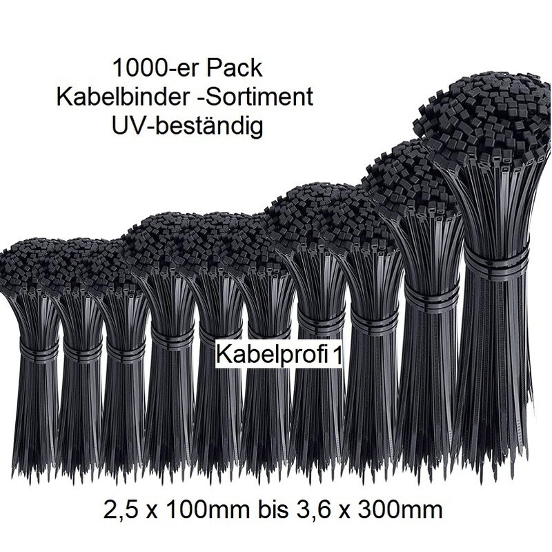 Kabelbinder-Sortiment 1000 Stück UV-Beständig von 100mm - 300mm