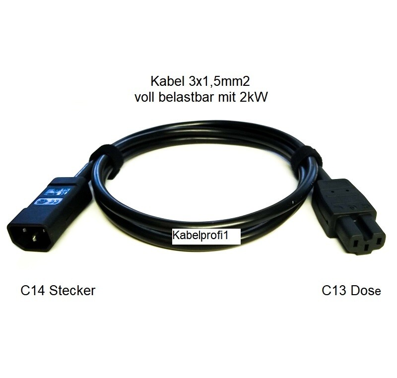 C14 - C13 / C15 Verlängerungskabel IP21 für Innenanwendung bis 2kW ab 15.90.-