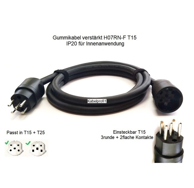 T15 Gummikabel verstärkt 5x1,5mm2 robust IP20 Innenanwendung div. Längen ab 49.-