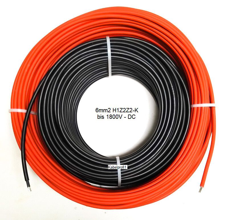 Solarkabel 6mm2 Qualitätskabel H1Z2Z2-K bis 1800V DC Set je 25m Made in Germany + Italien
