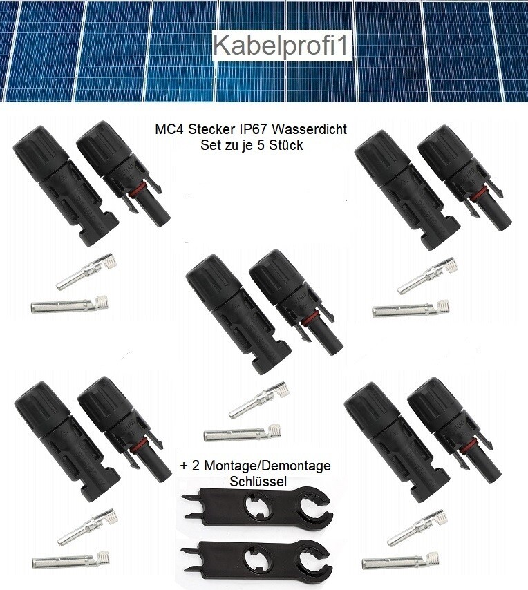 Solarstecker MC4 und Kupplungen für 4-6mm2 Kabelquerschnitt je 5 Stück