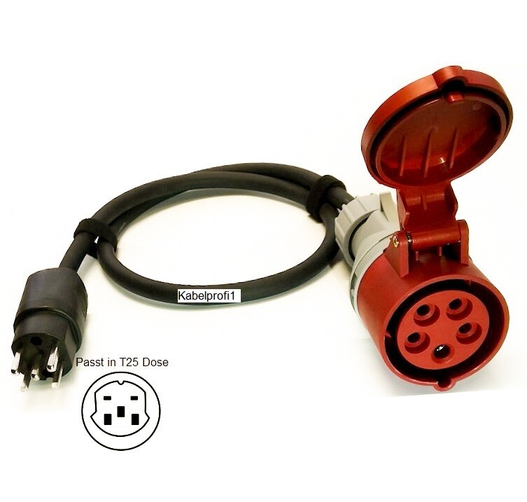 Stromadapter T25 IP20 auf CEE16-5 IP44 mit PVC Kabel 1,5 Meter div. Längen ab 39.90.-