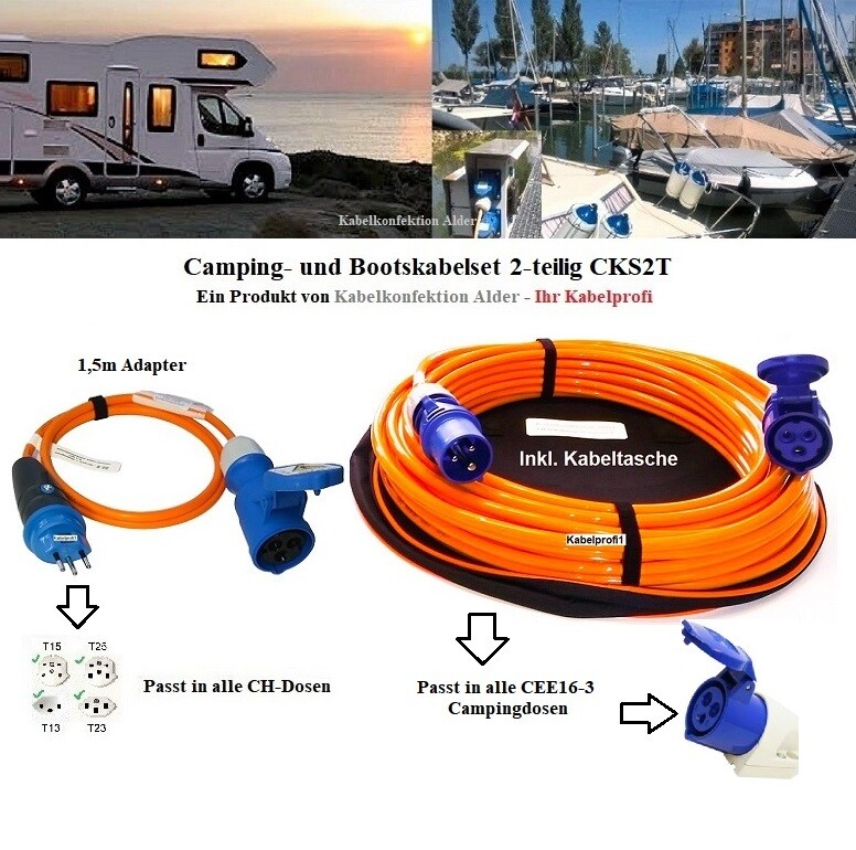 Campingkabel und Bootskabel Purkabel Set 2-teilig CEE16-3 3x2,5mm2 inkl. Tasche ab 129.90.-