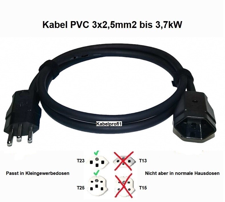 T23 Verlängerungskabel bis 3,7kW PVC schwarz für Innenanwendung IP20 ab 29.-