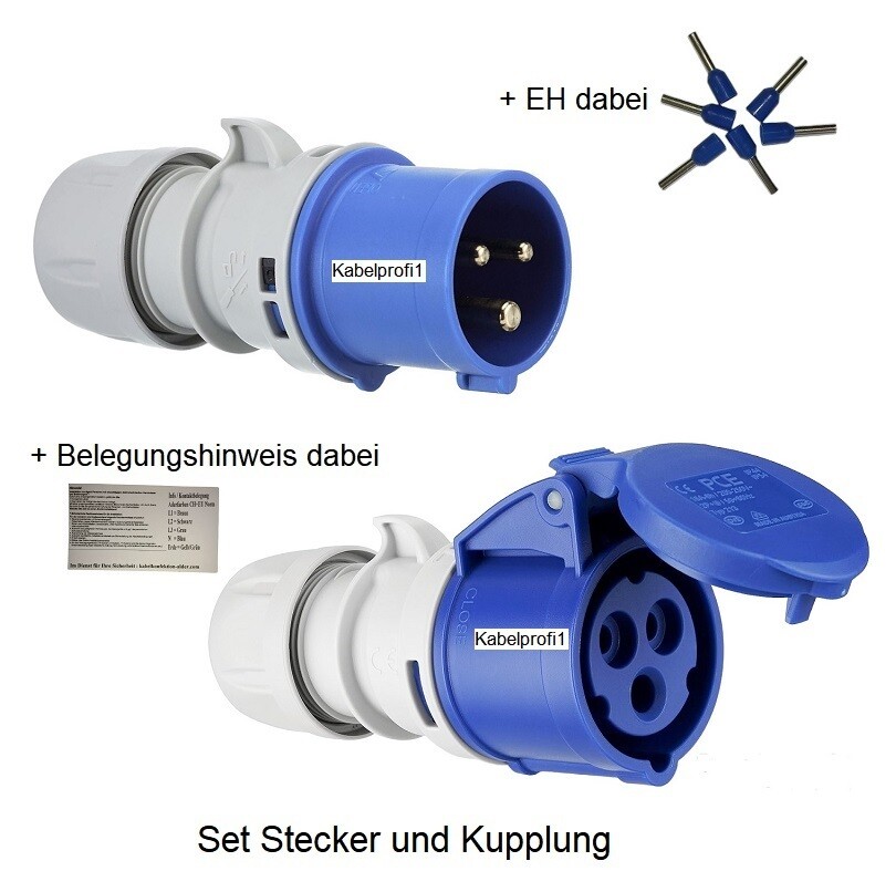 Kupplung + Stecker Set CEE16-3 IP44 Camping