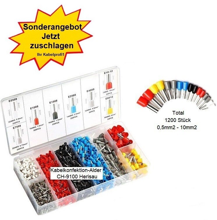 Aderendhülsen Set 1200-teilig mit isoliertem Kragen 0,5-10mm2