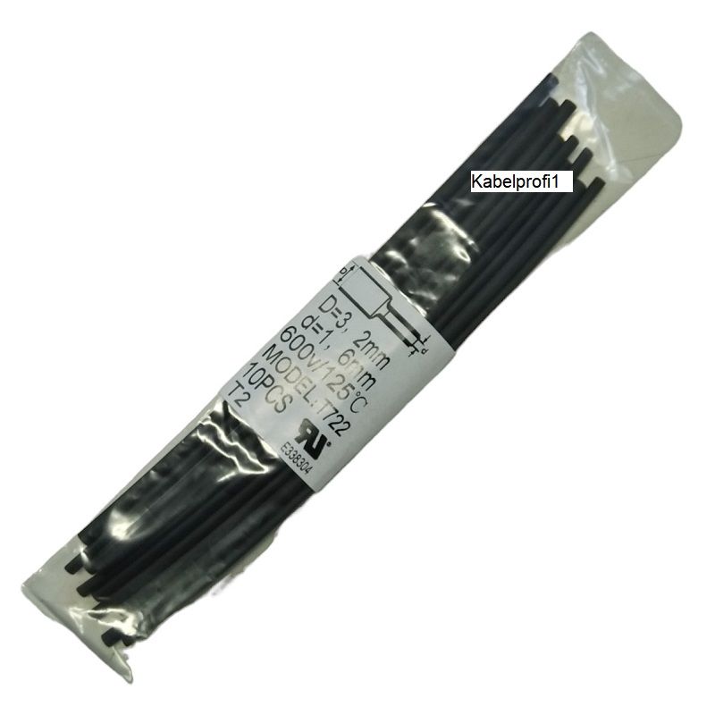 Schrumpfschlauch 3,2mm zu 1,6mm 2:1 schrumpfend schwarz 10-er Pack