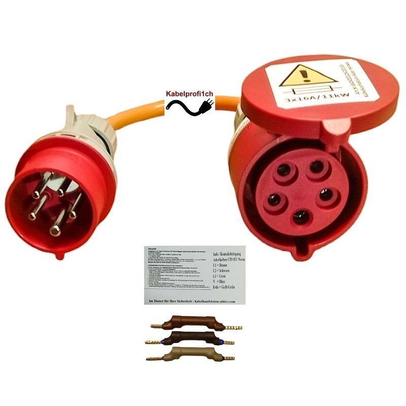Stromadapter (Uebergangsstück) Stecker CEE16-5 auf Kupplung CEE32-5 gesichert nach NEV ab 59.90.-