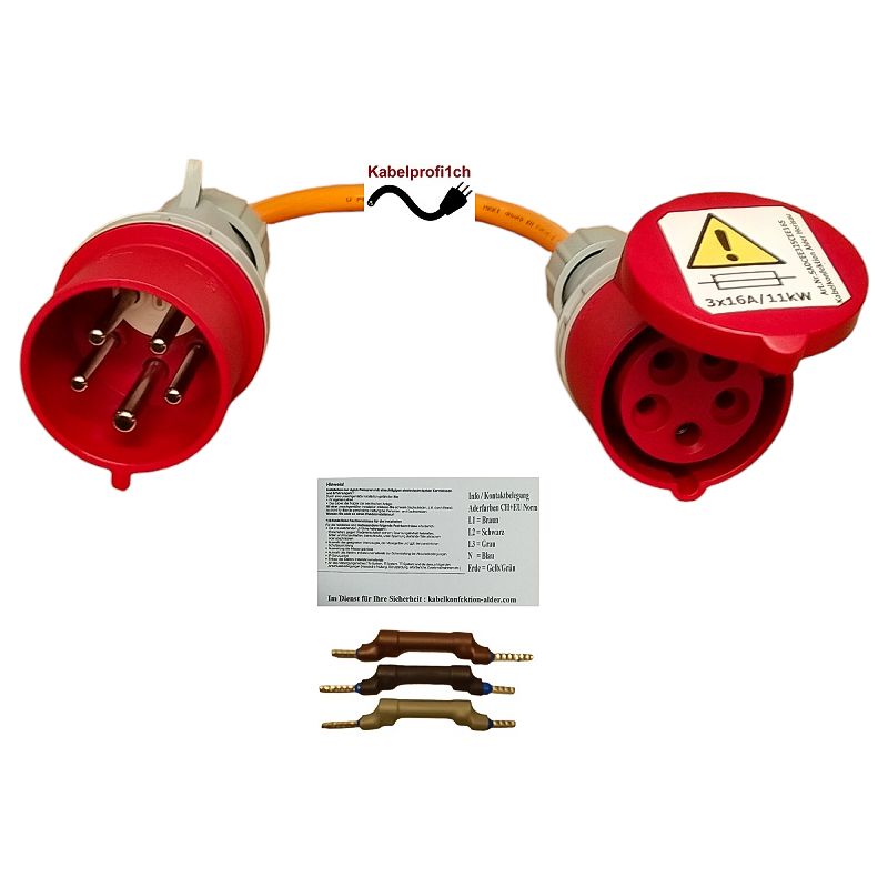 Stromadapter (Uebergangsstück) Stecker CEE32 auf Kupplung CEE16-5 gesichert nach NEV ab 59.90.-
